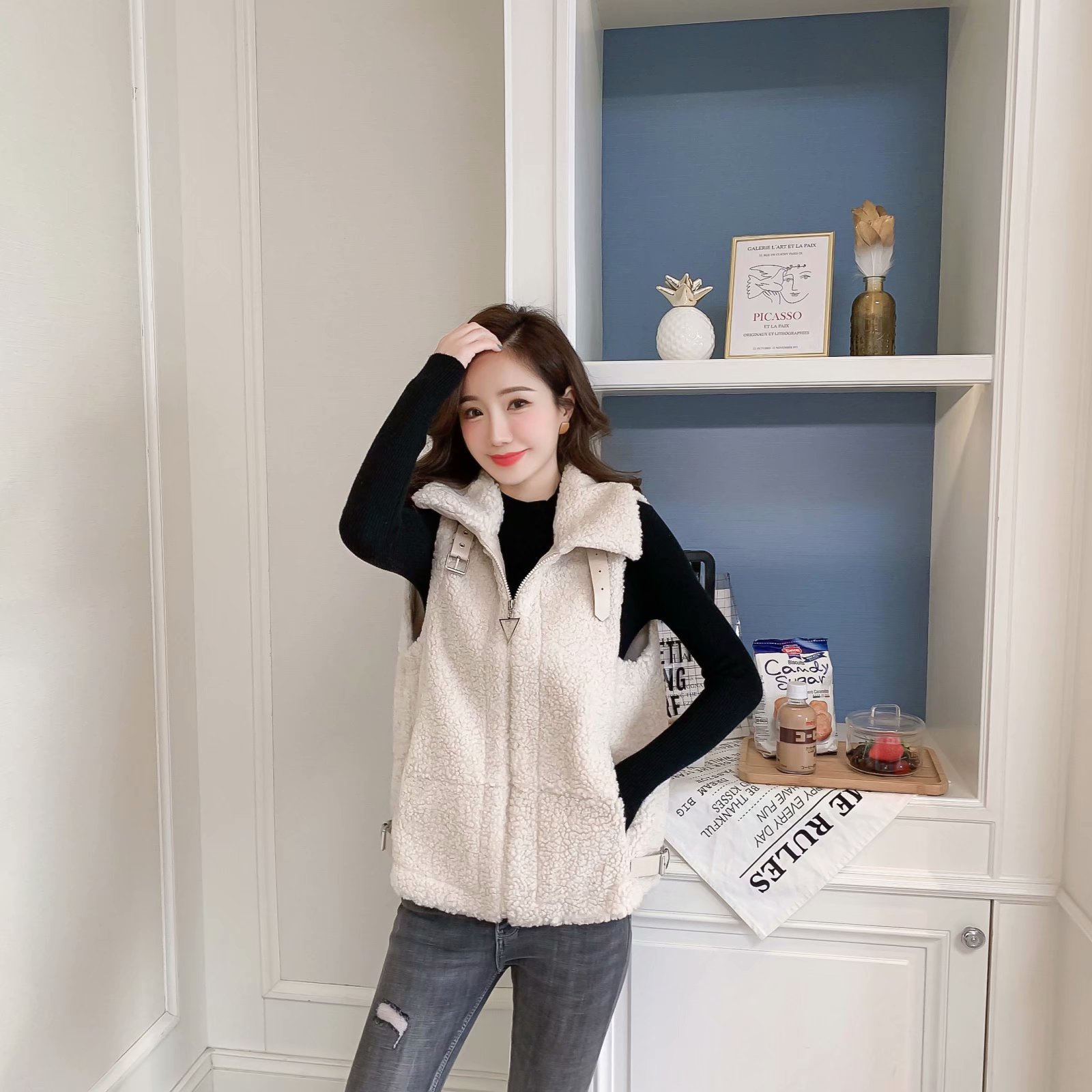 ベスト もこもこ羊毛風フリースベスト