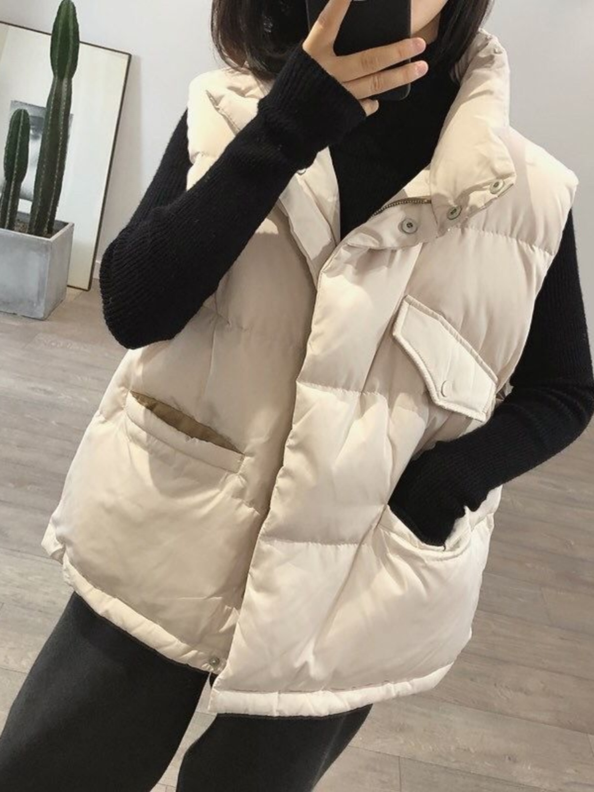 ベスト ふんわり厚手中綿入りフード付きベスト