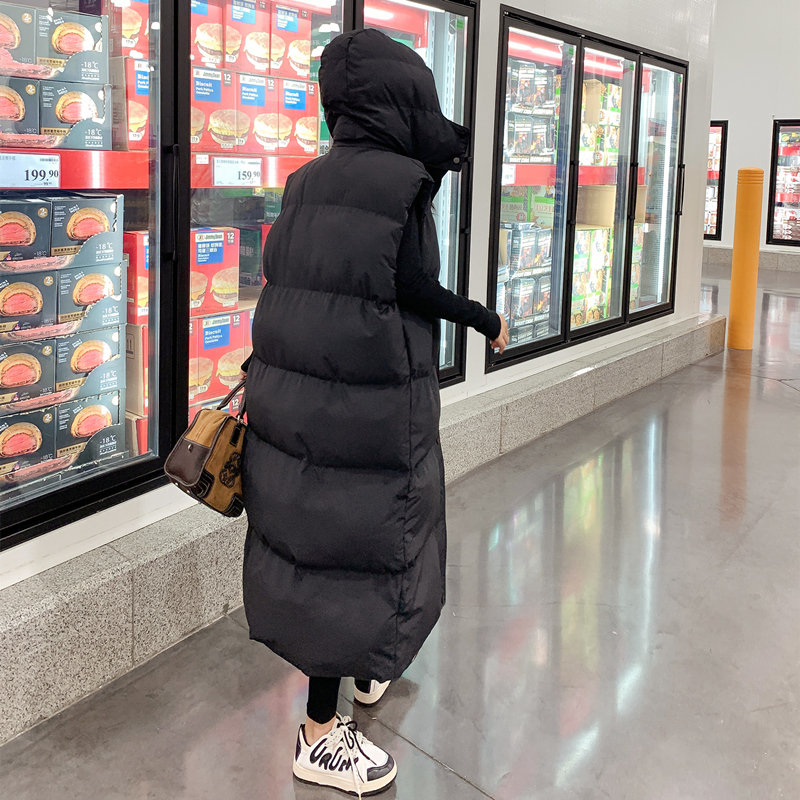 ベスト 極厚中綿入りロング丈袖なしダウンベスト