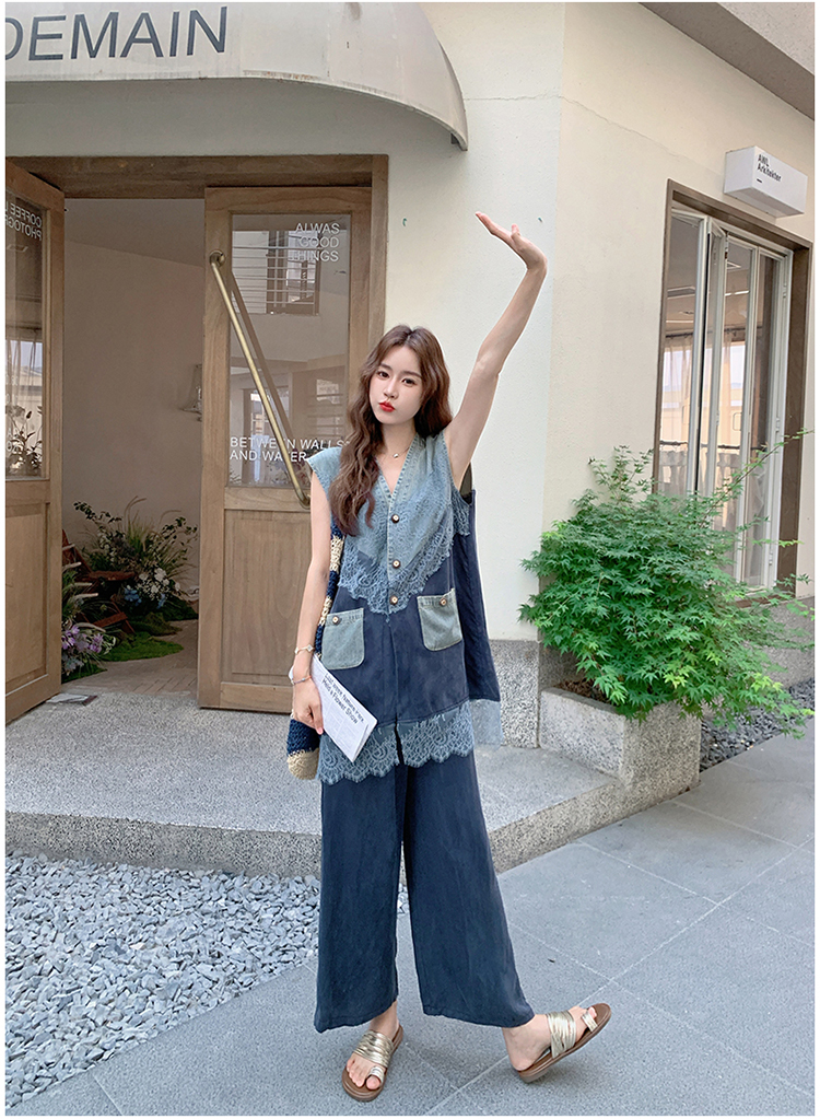 ベスト レース切替ポケット付きロングジレ
