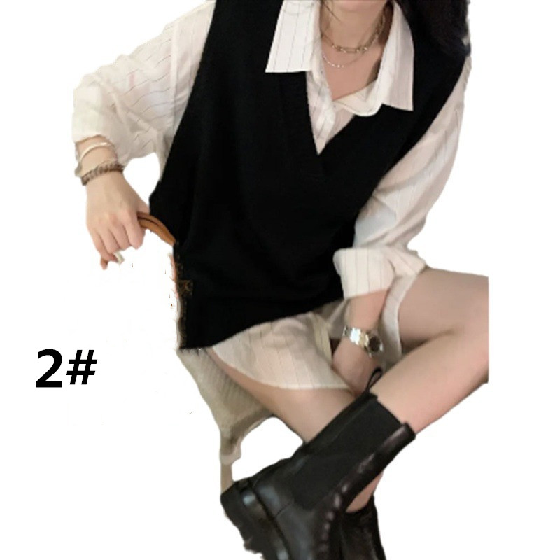 グレー ニットベスト レディース ブイネック ゆったり