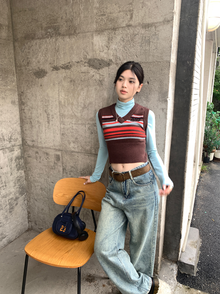 ニットベスト ボーダーショートニットベスト