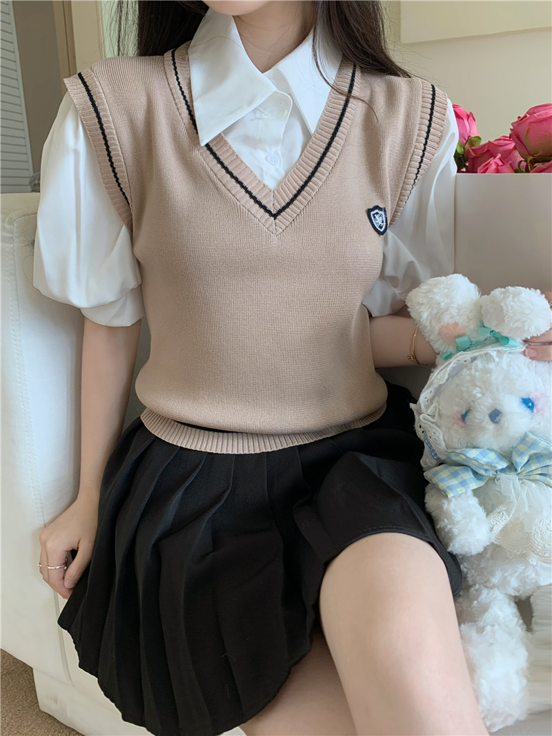 ニットベスト シンプル学院風Vネックベスト