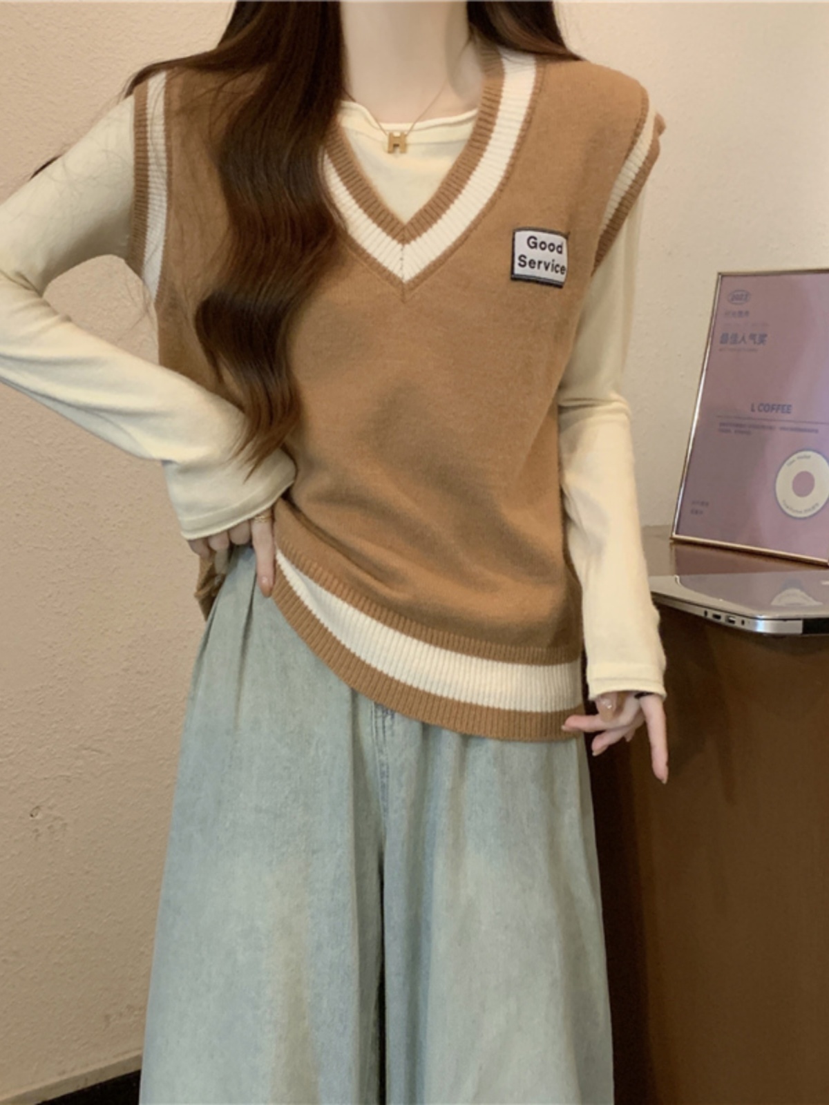 ニットベスト バイカラーアカデミックベスト
