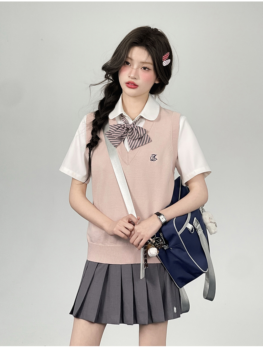 ニットベスト リボン付き制服風ニットベスト