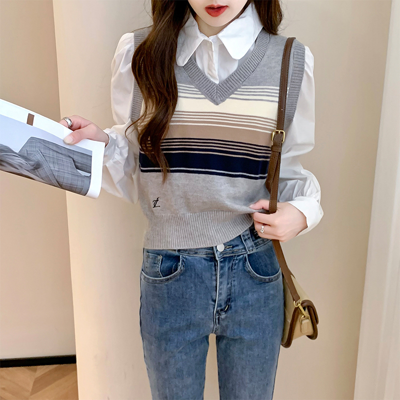 ニットベスト 格子柄ゆったりベスト