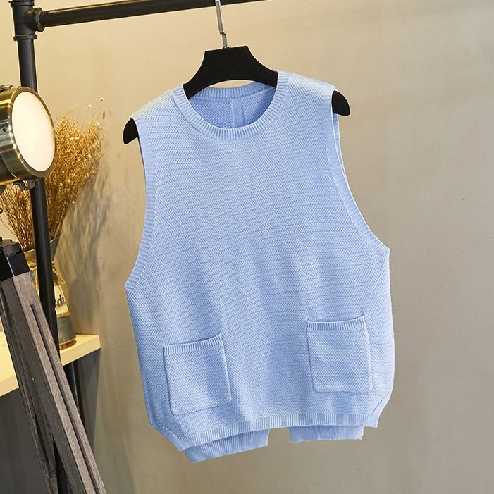 ニットベスト シンプル美シルエット　ポケット付きベスト