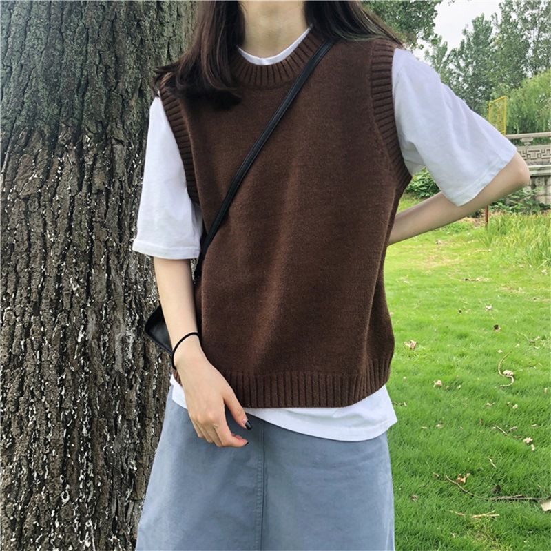 ニットベスト 丸首シンプルニットベスト