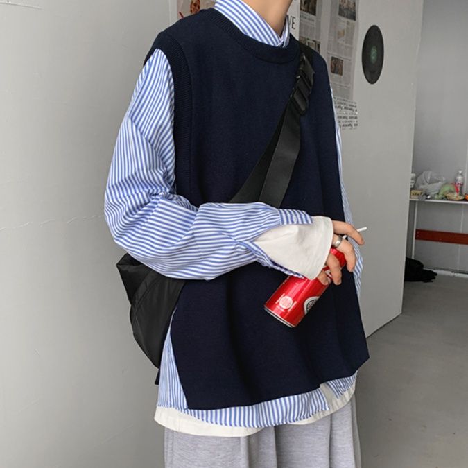ニットベスト シンプル切り替えベスト