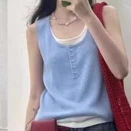 ニットベスト なめらか質感フロントボタンベスト