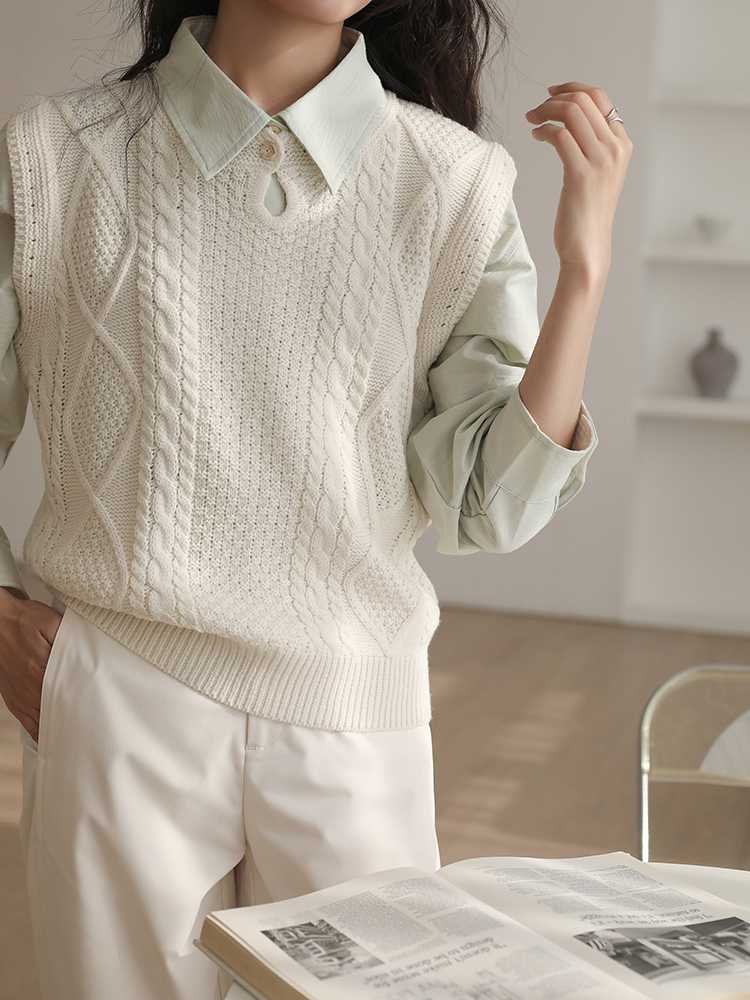ニットベスト 上質模様編みニットベスト
