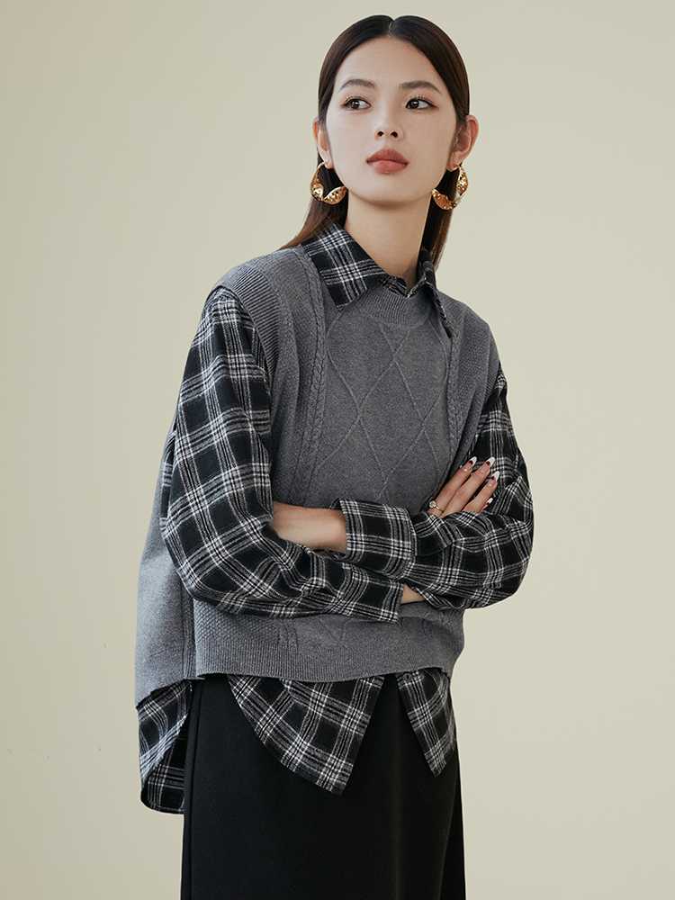 ニットベスト 模様編み込みケーブルニットベスト