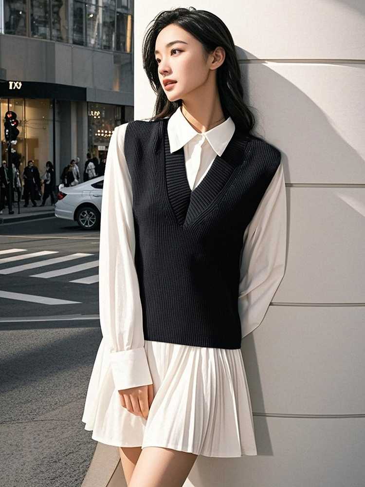 ニットベスト シンプル深Ｖネックリブニットベスト