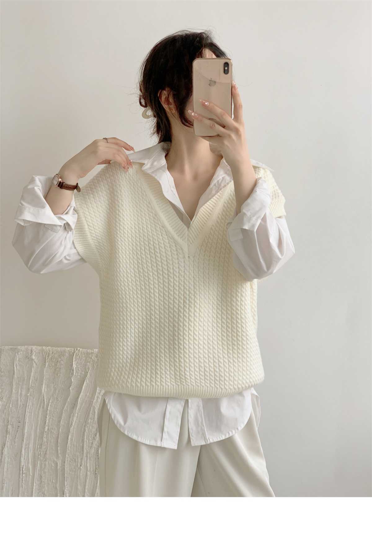 ニットベスト 合わせシャツ風ニットベスト