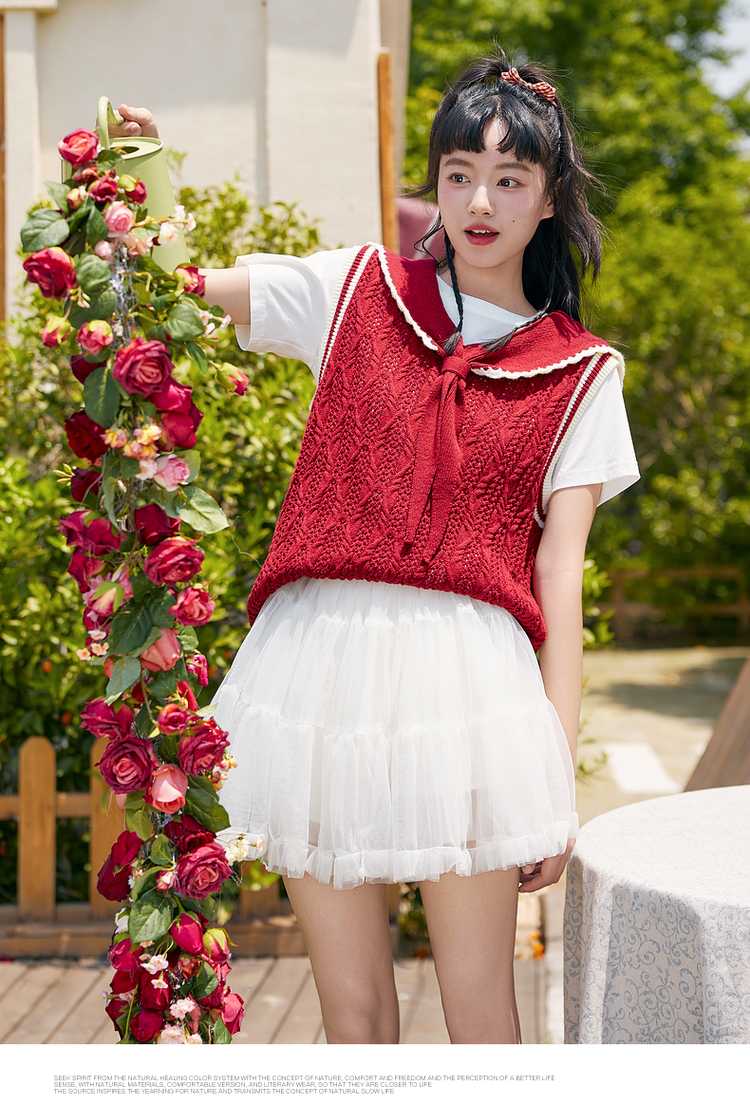 ニットベスト セーラー襟リボン付きニットベスト