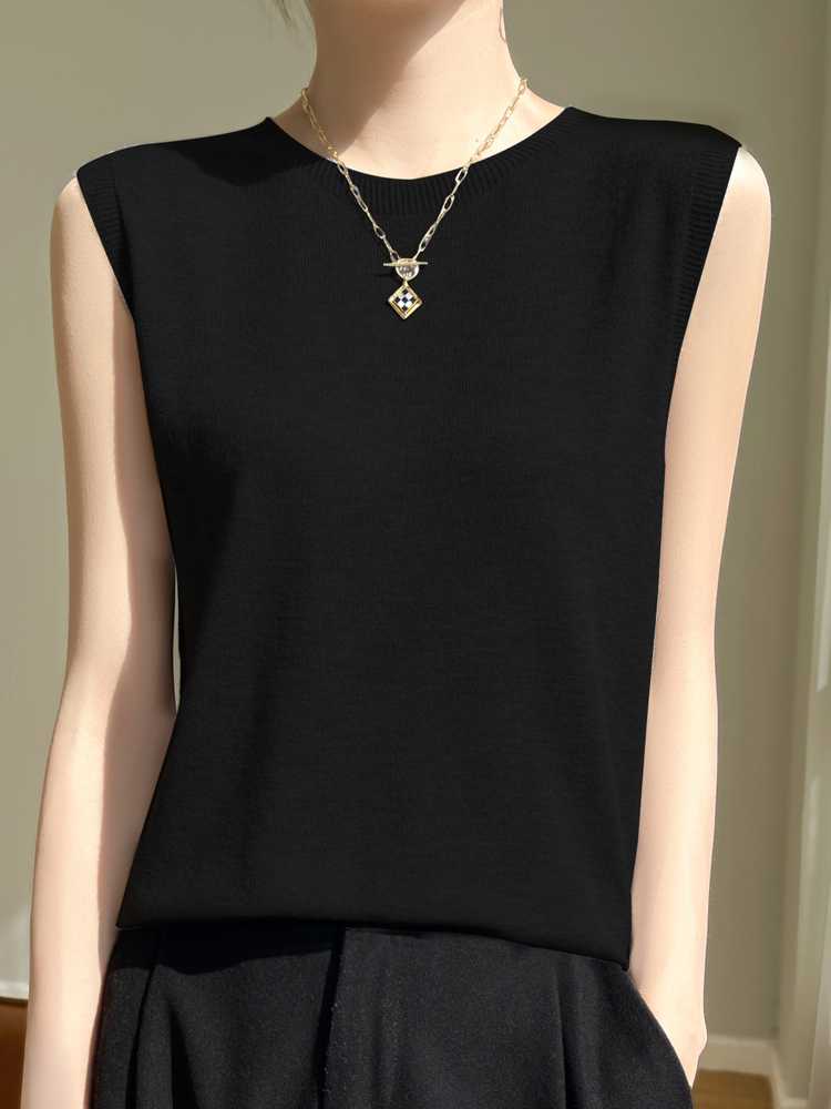 ニットベスト 上質シンプルノースリーブニット