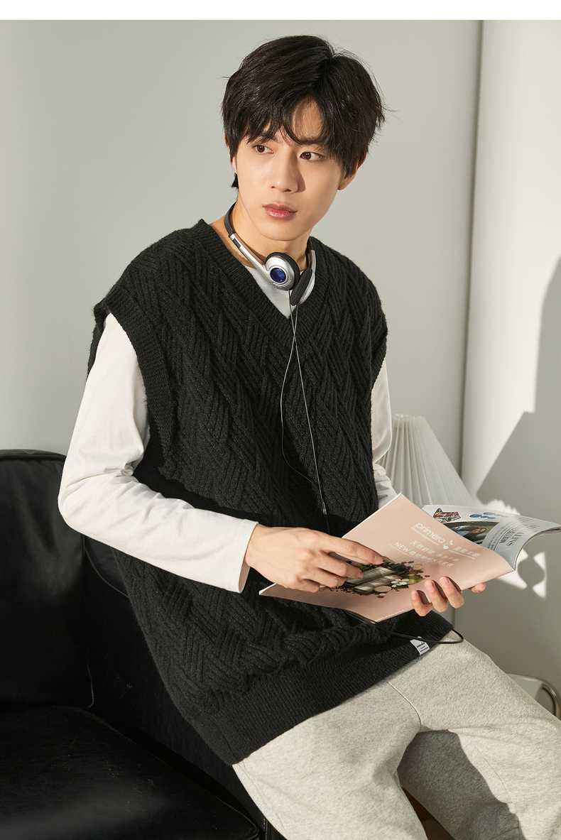 ニットベスト 模様編み立体感カジュアルベスト