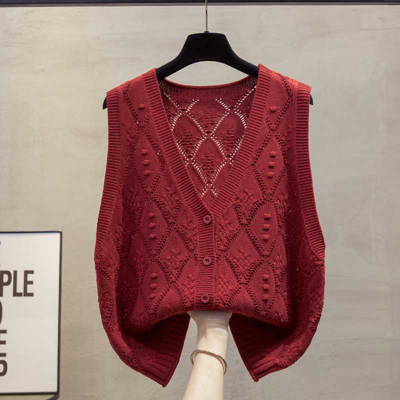 ニットベスト 透かし編みレース模様のニットベスト