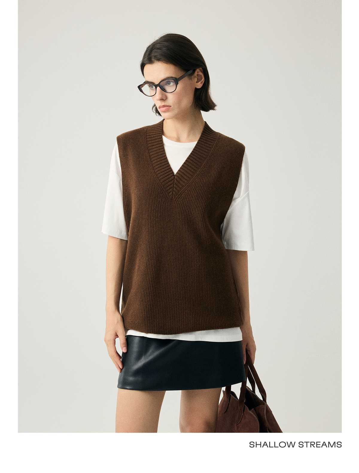 ニットベスト 洗練リブ編みニットベスト