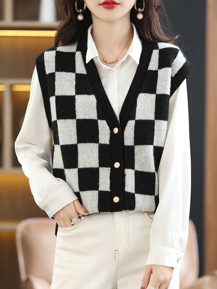 ニットベスト 市松模様ニットベスト
