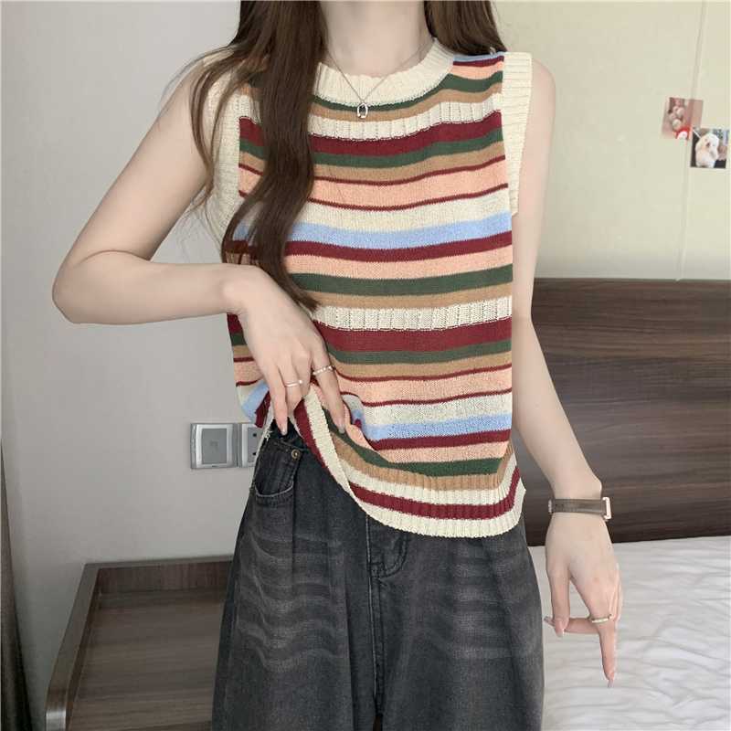 ニットベスト マルチボーダーノースリーブニット