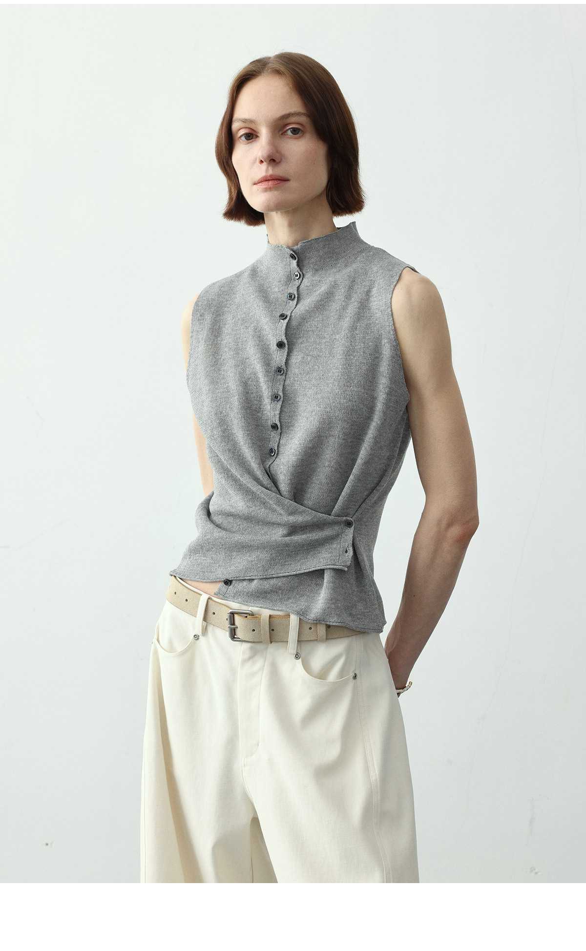 ニットベスト スタンドカラーフロントボタンベスト