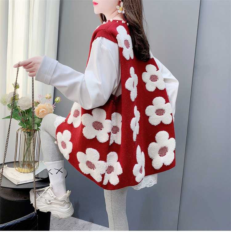 ニットベスト 花模様ゆったりニットベスト