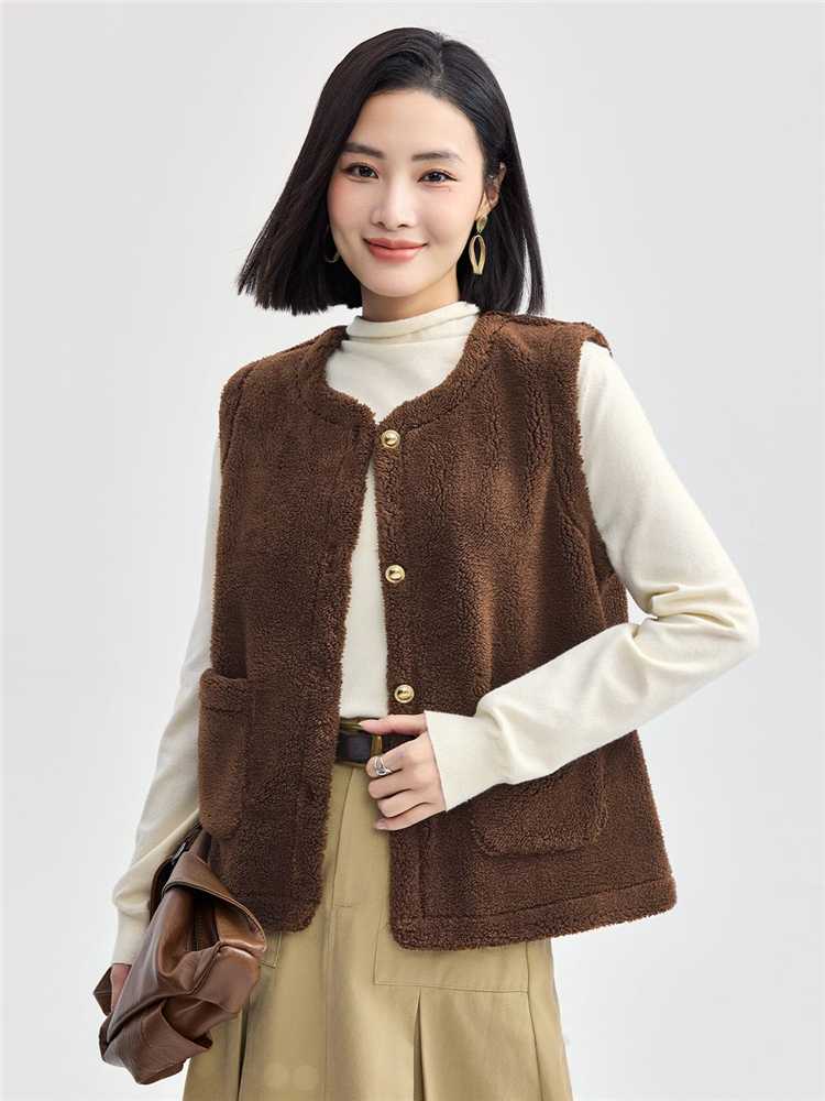 ニットベスト もこもこボアノーカラーベスト