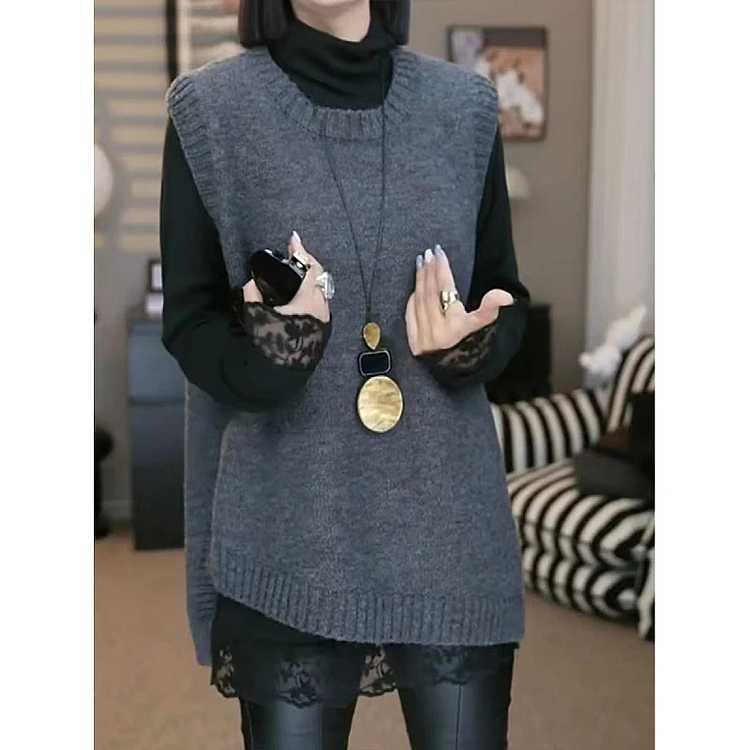 ニットベスト シンプルロング丈ニットベスト