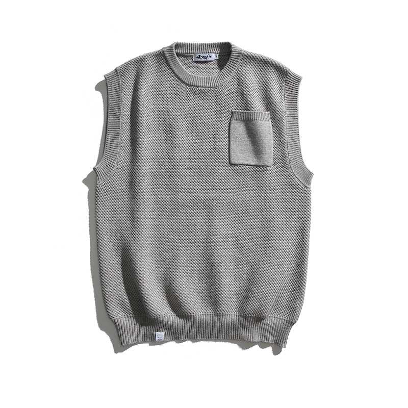 ニットベスト ポケット付き編み模様ベスト