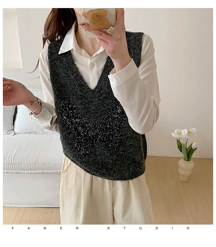 ニットベスト きらめきハートモチーフベスト