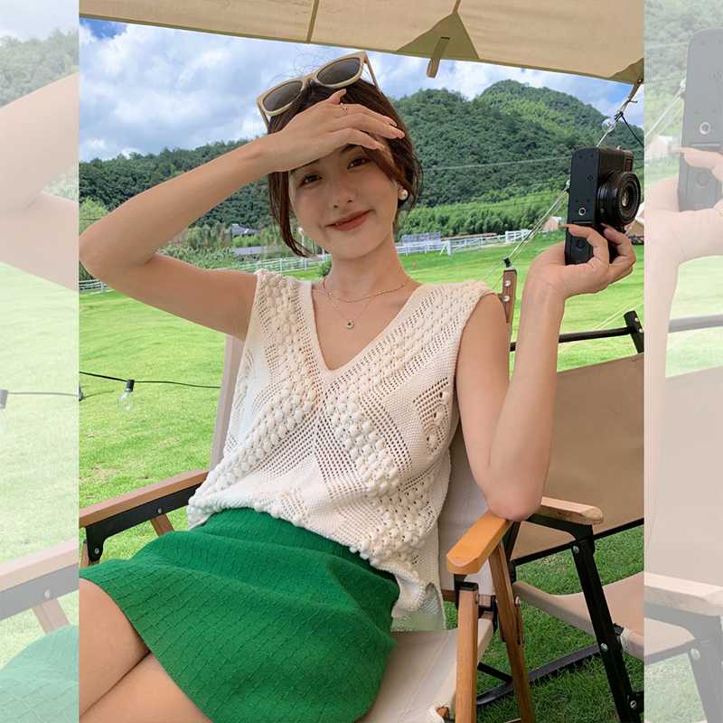 ニットベスト 透かし編みデザイン　サマーニットベスト