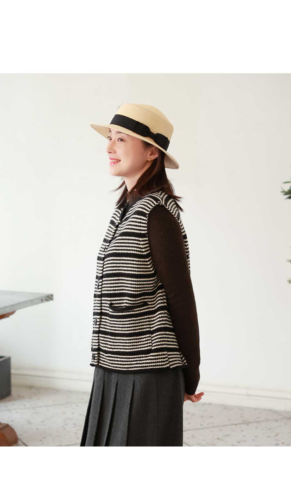 ニットベスト モダンボーダー前開きベスト