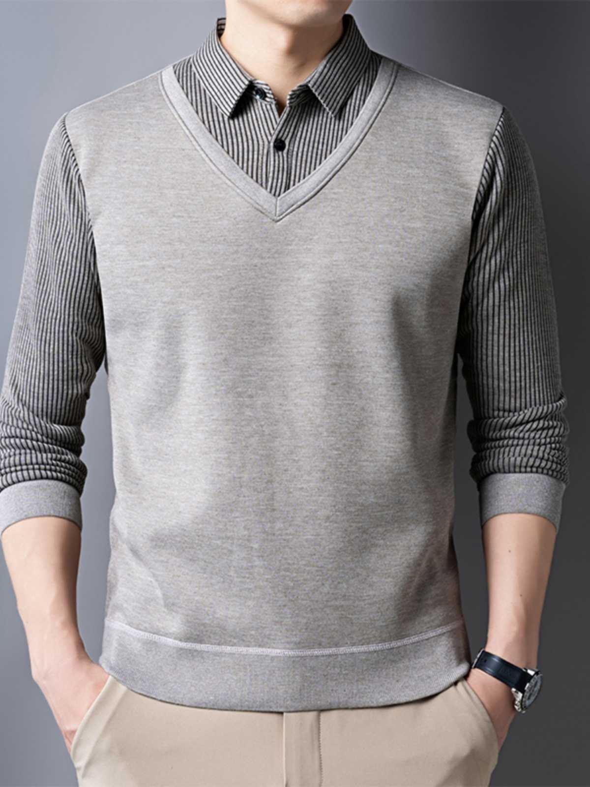 ニットベスト 上質フェイクレイヤードニット