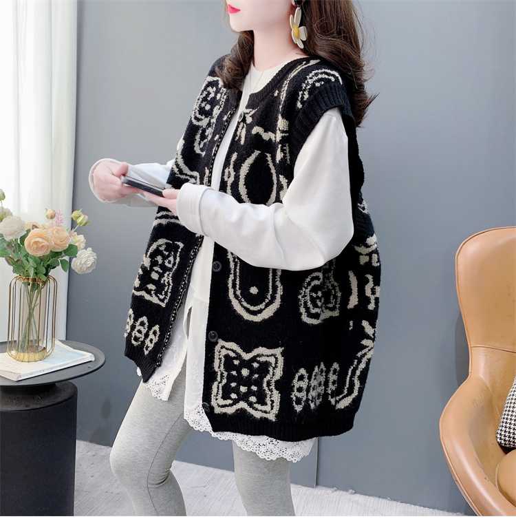 ニットベスト 模様編み込みゆったりベスト