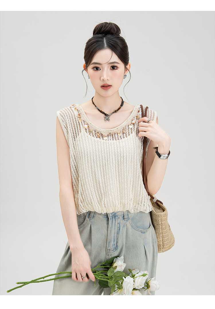 ニットベスト 透かし編み装飾サマーニットベスト