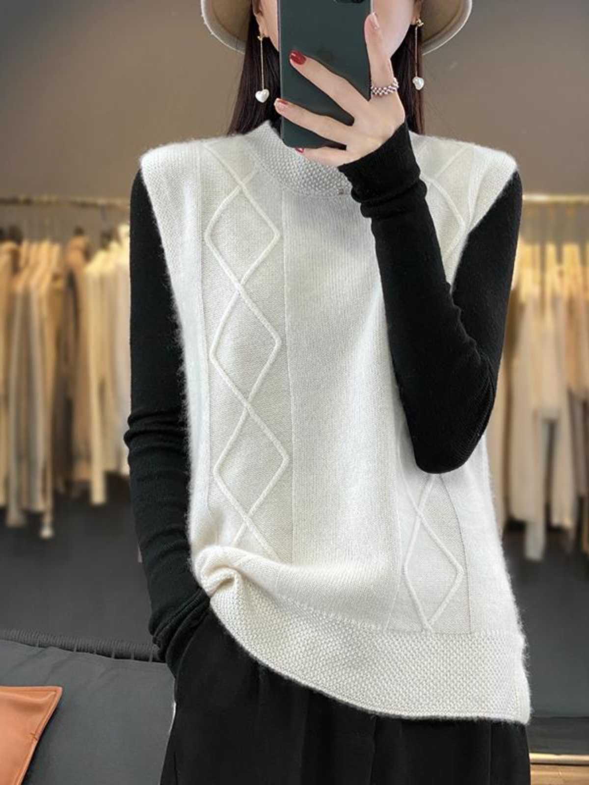 ニットベスト 菱形模様の上質ニットベスト