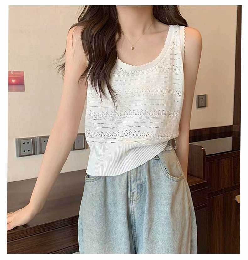ニットベスト 透かし編みスカラップベスト