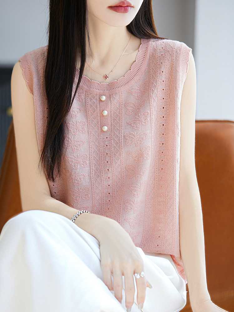 ニットベスト 優美な蝶々模様のノースリーブサマーニットベスト