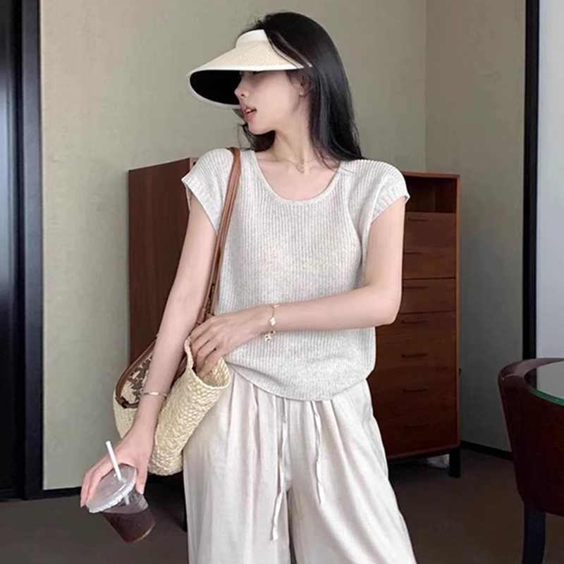 ニットベスト フレンチリブ袖なしサマーニットベスト