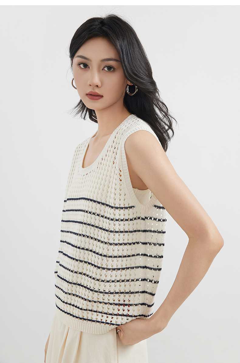ニットベスト 透かし編みマリンボーダーサマーニットベスト