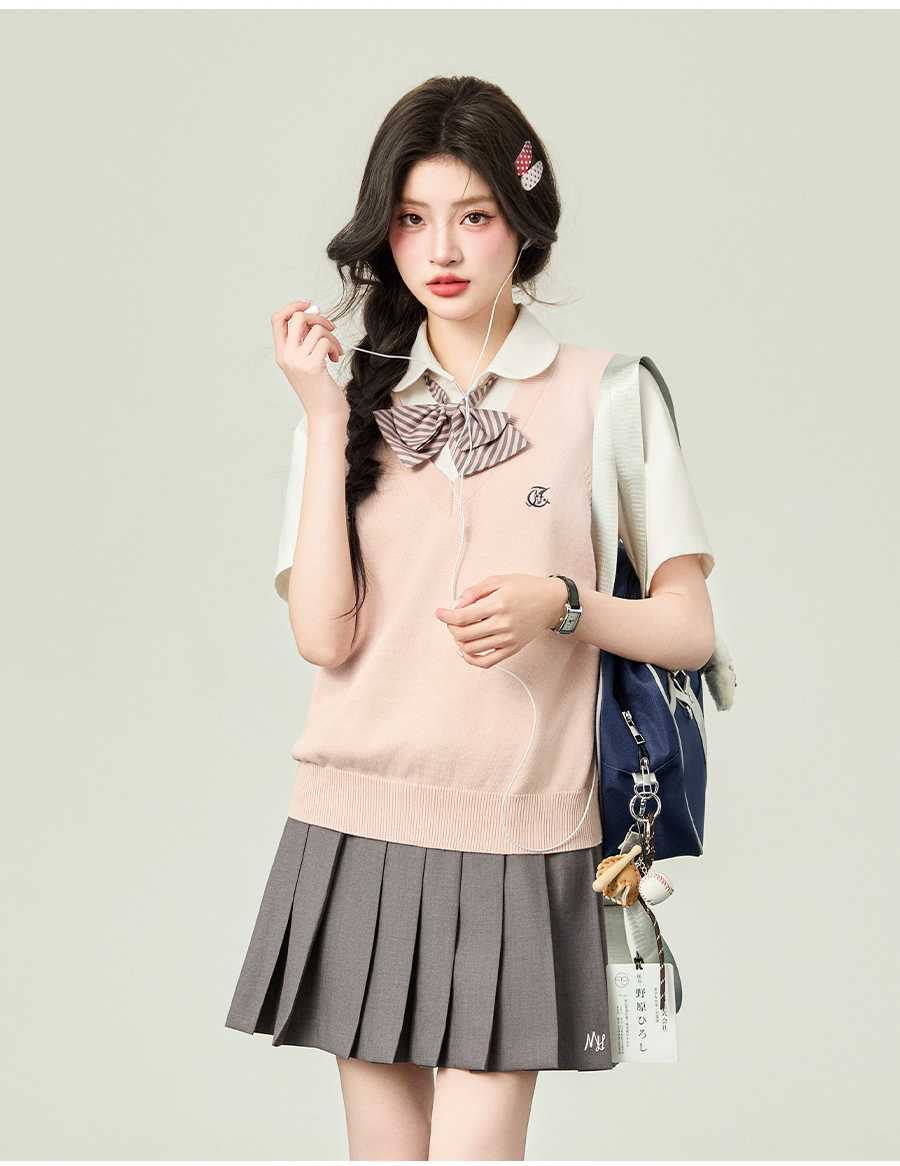 ニットベスト リボン付き制服風ニットベスト