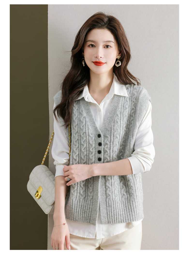 ニットベスト 編み模様ケーブルベスト