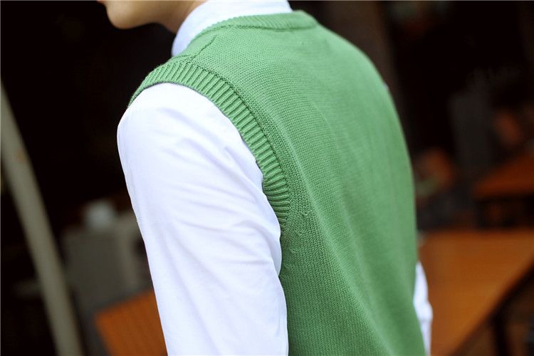 ニットベスト 菱形編み模様袖なし重ね着風ニット