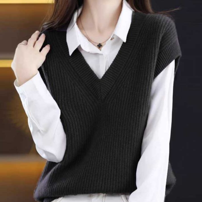 上質リブ編み深Ｖネックニットベスト