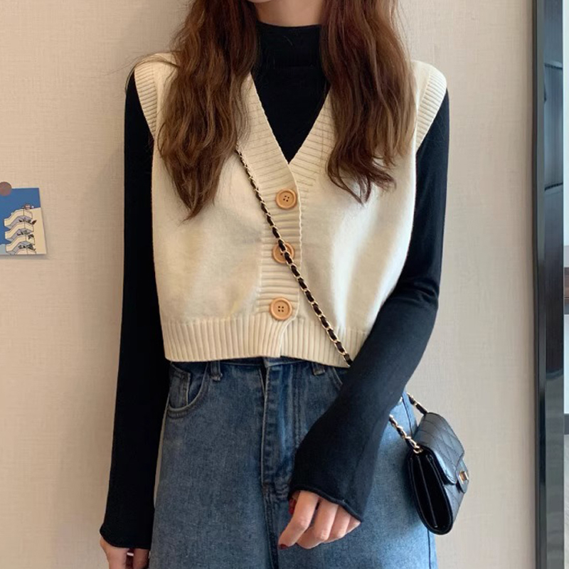 ニットベスト シンプル木目調ボタンベスト