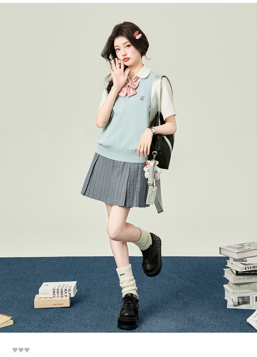ニットベスト リボン付き制服風ニットベスト