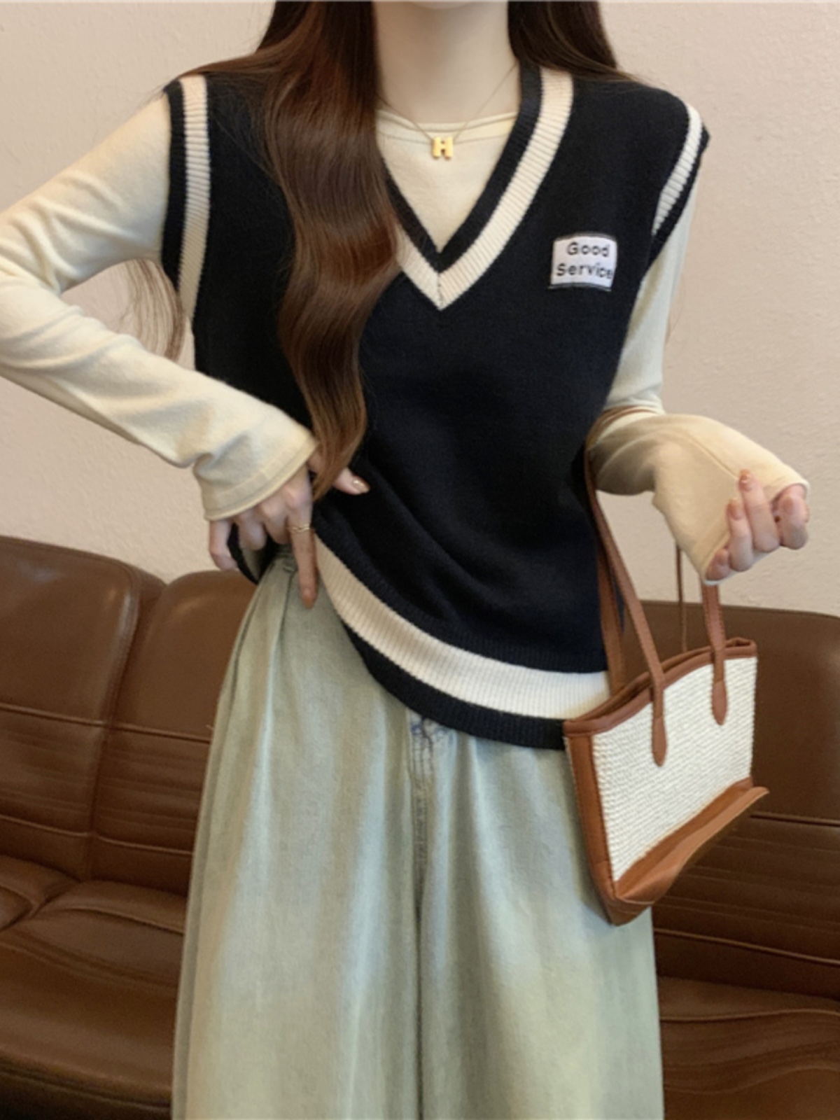 ニットベスト バイカラーアカデミックベスト