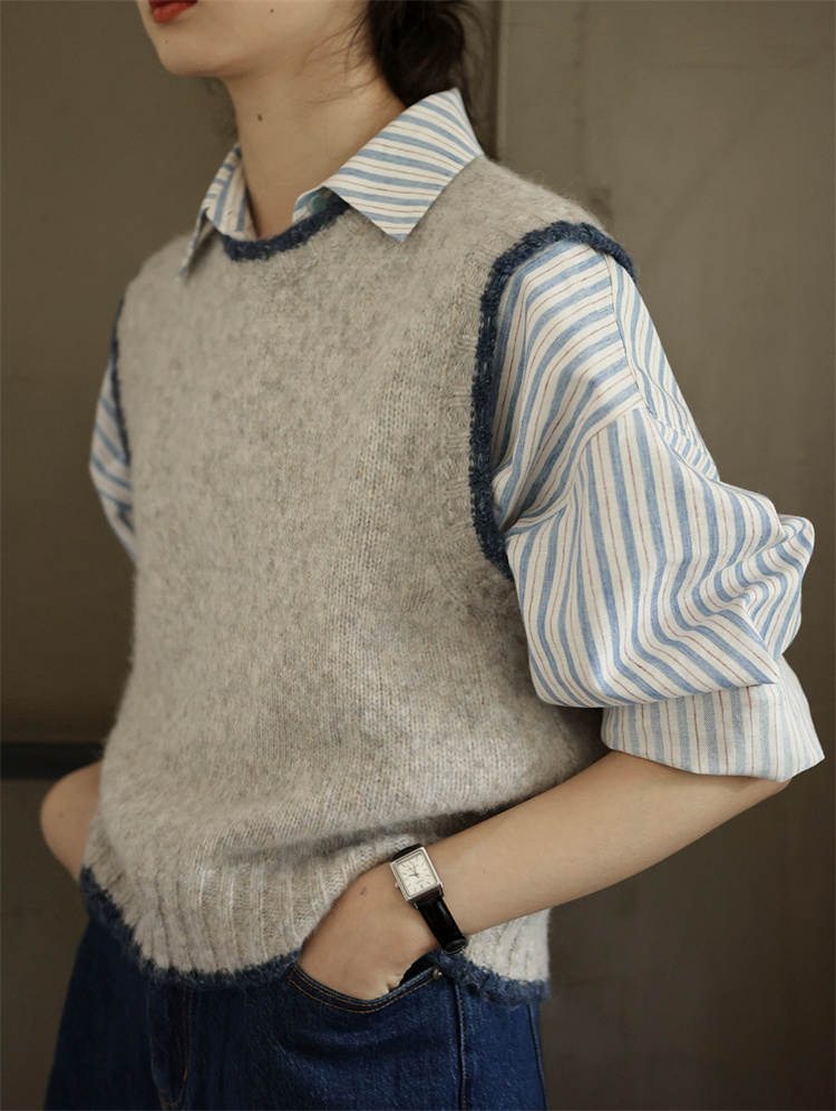 ニットベスト ベージュ系ニット袖なしベスト上品着回し抜群