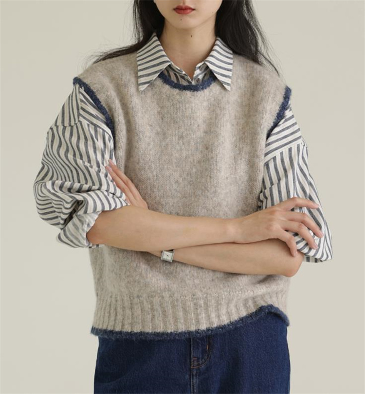 ニットベスト ベージュ系ニット袖なしベスト上品着回し抜群